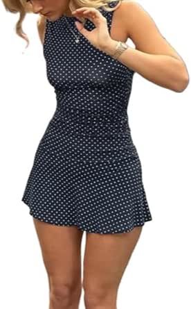 Mini Dress for Women Sleeveless Round Neck Bodycon Flared Hem Casual Summer Outfit 2025