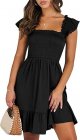 Women's Summer Casual Sleeveless Square Neck Dress 2025 Smocked Ruffle Backless Boho Beach Cute Teen Short Sundress
